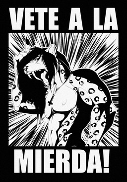 anthro cross hair inverted_cross male nude solo text galacticmichi vikoflameheart mishra felid leopard mammal pantherine snow_leopard black_and_white monochrome spanish_text translated