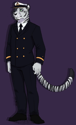 anthro clothed clothing eye_patch eyewear fur male navy necktie simple_background solo standing striped_body striped_fur stripes uniform white_background white_body white_fur maddogvii u.s._navy herzog_silverfang felid mammal pantherine tiger 2017 traditional_media_(artwork)