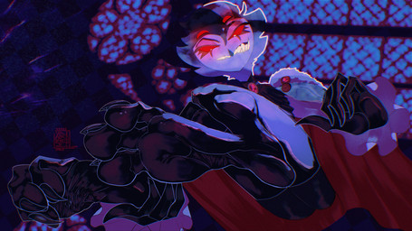 3_toes alternative_fashion anthro big_feet bite biting_lip biting_own_lip cape claws clothed clothing eyelashes fangs feathers feet fingers foot_fetish foot_focus foot_grab goth hair humanoid_feet legs_up long_feet looking_at_viewer lying male multi_eye night on_back on_ground paws plantigrade red_eyes self_bite simple_background smile smiling_at_viewer smirk smirking_at_viewer solo teeth toes xdarkspace hellaverse helluva_boss stolas_(helluva_boss) avian bird owl owl_demon 16:9 4k absurd_res digital_media_(artwork) hi_res widescreen