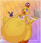 abdominal_bulge anthro avian_feet avian_legs avian_pred beak belly belly_overhang bib bib_only big_belly big_butt blue_body blue_eyes blue_fur blue_tuft blush bodily_fluids breasts butt cheek_bulge cheek_tuft cheese clothed clothed_female clothed_pred clothing container cupcake dairy_products duo eating eating_food embarrased_horny endosoma eyebrows eyelashes facial_tuft feather_hair feather_tuft feathered_tail feathers featureless_breasts female female_anthro female_pred food food_on_mouth fur grease grease_stains group hair hand_imprint head_tuft heart_symbol holding_container holding_food holding_object holding_pizza holding_pizza_box huge_belly humanoid_pointy_ears imprint imprints looking_down machine male male_anthro male_prey melted_cheese multicolored_body multicolored_clothing narrowed_eyes navel navel_outline obese obese_anthro obese_female object_on_head one_eye_closed oral_vore orange_body orange_legs overweight overweight_anthro overweight_female pepperoni pepperoni_pizza pizza pizza_box pizza_slice pointy_ears pseudo_hair raised_eyebrow red_eyes robot_pred safe_vore same_size_vore satisfaction satisfied satisfied_look short_tail short_tail_feathers simple_background size_difference smile soft_vore sweat sweatdrop tail tail_feathers tail_tuft thick_thighs three-quarter_view trio tuft vore willing_prey wink yellow_body yellow_feathers yellow_fur yellow_tuft lapizacuario five_nights_at_freddy's scott_cawthon scottgames bonnie_(fnaf) chica_(fnaf) cupcake_(fnaf) animate_inanimate animatronic avian bird chicken food_creature galliform gallus_(genus) lagomorph leporid mammal phasianid rabbit robot robot_anthro absurd_res hi_res portrait three-quarter_portrait