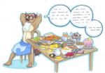 animal_crossing anthro bib canid canine english_text fit_to_fat food male mammal marker_(artwork) nintendo prisonsuit-rabbitman raccoon_dog simple_background slim solo tanuki text thought_bubble tom_nook_(animal_crossing) traditional_media_(artwork) weight_gain white_background