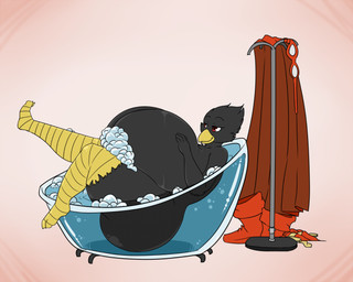 anthro bath big_breasts biped breasts feet female huge_breasts hyper hyper_breasts non-mammal_breasts nude solo toes water jaeh busty_bird avian bird corvid corvus_(genus) crow oscine passerine 2014 5:4 digital_media_(artwork)