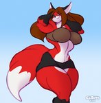 anthro big_breasts breasts brown_hair female hair hyper muscular muscular_female solo thick_thighs wide_hips dedoarts kaia_morgan canid canine fox mammal