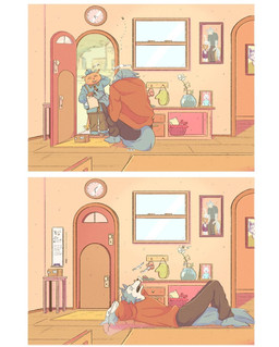 anthro barefoot clock clothed clothing detailed_background door duo exercise feet fully_clothed furniture inside solo table window eden_fries beastars legoshi_(beastars) canid canine canis mammal wolf 2021 comic digital_media_(artwork) hi_res