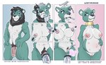 anthro breast_expansion breasts collar collar_only countershading expansion female fur gender_transformation gradient_background green_body green_fur makeover male mane mtf_transformation multi_nipple nipples nude pregnant pregnant_anthro pregnant_female pubes shaving shaving_mane simple_background solo text transformation transformation_sequence white_body white_countershading anthromage felid lion mammal pantherine english_text