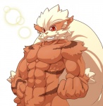 anthro male muscular muscular_anthro muscular_male pokemorph red_eyes simple_background solo white_background biri riot41 nintendo pokemon arcanine canid canine generation_1_pokemon mammal pokemon_(species)