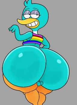 anthro balls big_butt blue_body blue_fur butt fur genitals male rear_view small_balls thick_thighs furu_flami queer_duck_(series) queer_duck_(character) anatid anseriform avian bird duck hi_res