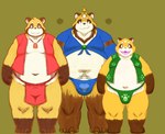 anthro asian_clothing belly brown_body brown_fur bulge clothing east_asian_clothing fundoshi fur group japanese_clothing kemono male moobs navel overweight overweight_male simple_background underwear armadirou canid canine mammal raccoon_dog tanuki 2020 hi_res