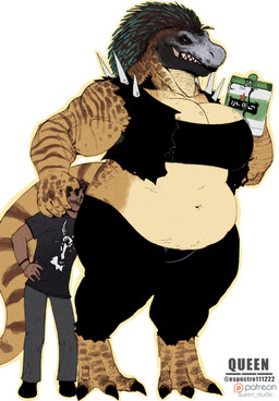 anthro belly big_belly claws clothing duo female female_anthro female_on_human grin head_feathers human_on_anthro interspecies larger_anthro larger_female male male/female muscular muscular_female overweight overweight_anthro overweight_female plant romantic romantic_couple sharp_teeth size_difference smaller_human smaller_male smile tail teeth thick_tail topwear vest espectro111222 cleopatra_(casimyrcsko) dinosaur human mammal prehistoric_species reptile saurischian scalie theropod tyrannosaurid tyrannosauroid absurd_res hi_res