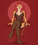 anthro clothing female fur green_eyes hair legwear lingerie markings orange_body orange_fur red_hair solo stockings striped_markings striped_tail stripes tail tail_markings thigh_highs whiskers nicnak044 alexa_(ferretfyre) dasyuromorph mammal marsupial recently_extinct_species thylacine