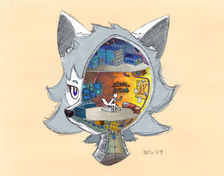 anatomy anthro bed book bookshelf computer_screen control_room corkboard female fur furniture gear grey_hair hair inside machine pipe pipelining purple_eyes reading reading_book server_room shelf solo white_body white_fur 10ne-v alexa_(10ne-v) canid canine fox living_machine mammal robot 2019 absurd_res hi_res huge_filesize