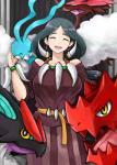 :d ambiguous_gender bare_shoulders belt big_breasts black_hair bottomwear breasts clothing collarbone ear_piercing elite_four eyes_closed female feral group hair human_focus jewelry long_hair long_skirt medium_breasts necklace not_furry_focus open_mouth piercing red_eyes skirt smile wings yellow_eyes madarame mythology nintendo pokemon drasna_(pokemon) altaria avian bird dragalge dragon druddigon generation_3_pokemon generation_5_pokemon generation_6_pokemon human mammal mythological_creature mythological_scalie noivern pokemon_(species) scalie hi_res