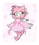 5_fingers anthro biped black_nose border clothed clothing dress eyelashes female fingers fur gloves green_eyes handwear looking_at_viewer pink_body pink_clothing pink_dress pink_fur pink_gloves pink_handwear smile solo thin_calves white_border daereamart sega sonic_the_hedgehog_(series) amy_rose eulipotyphlan hedgehog mammal 2023 full-length_portrait hi_res portrait signature