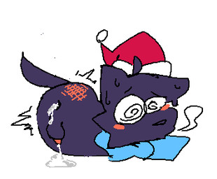 anthro balls blush bodily_fluids christmas_clothing christmas_headwear clothing cum cum_drip cum_in_ass cum_inside cumshot dizzy dripping ejaculation erection exhausted fur genital_fluids genitals hat headgear headwear holidays male mostly_nude penis santa_hat scarf simple_background small_penis solo spank_marks sweat tail toony thatguynamedjoe christmas joe_(thatguynamedjoe) felid mammal digital_media_(artwork) low_res microsoft_paint_(artwork)