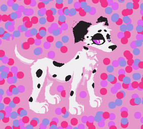 black_ears black_nose black_spots dotted_background female feral floppy_ears folded_ears fur markings pattern_background simple_background solo spots spotted_body spotted_fur toony white_body white_fur demensa canid canine canis dalmatian domestic_dog mammal 2025 hi_res