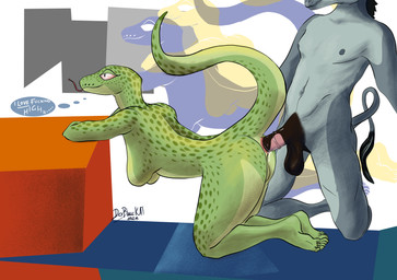 abstract_background anal anal_fluids anal_penetration anal_stretching anal_tugging animal_genitalia animal_penis anthro anus arms_bent balls bent_back big_balls big_penis bodily_fluids breasts brown_penis butt countershading darkened_genitalia darkened_penis doggystyle drugs duo equine_genitalia equine_penis female from_behind_position fur genitals glistening glistening_genitalia glistening_penis green_body grey_body grey_fur hips_forward kneeling long_tail looking_forward male male/female marijuana markings navel non-mammal_breasts nude obscured_inner_labia orifice_tugging partially_visible_face penetration penis pink_anus raised_tail red_eyes scales sex side_boob side_view simple_background spots spotted_body spotted_genitalia spotted_penis spread_legs spreading tail tail_anus thought_bubble tongue vulva derblauekat asinus equid equine mammal reptile scalie snake 2026 absurd_res colored digital_drawing_(artwork) digital_media_(artwork) hi_res signature