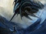 breaching feral lighthouse macro open_mouth sea side_view solo storm water wave anthony_francisco hasbro magic:_the_gathering marine sea_serpent blue_theme official_art