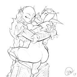 balls big_penis breasts butt duo erection female genitals gynomorph gynomorph/female intersex intersex/female not_furry penis sex v-m blizzard_entertainment warcraft blood_elf elf humanoid orc 1:1 hi_res monochrome