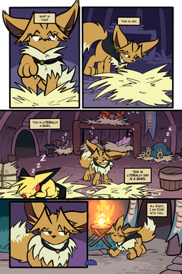 5_panel_comic ambiguous_gender black_cape black_clothing black_eyes black_nose black_tail black_text brown_body brown_fur brown_hair cape cheek_spots claws clothing eyebrows eyelashes eyes_closed feral fire fluffy fluffy_tail fur grass group hair hay hay_bale inner_ear_fluff inner_monologue inside looking_at_object lying multi_tail neck_tuft night on_back on_front outside page_number pawpads paws plant quadruped red_cheeks sleeping sound_effects standing tail text text_box thinking toe_claws toony tuft vowelless vowelless_sound_effect walking white_sclera yellow_body yellow_fur zzz virmir nintendo pokemon pokemon_mystery_dungeon spike_chunsoft virmir_(character) cleffa eevee furret generation_1_pokemon generation_2_pokemon generation_4_pokemon generation_5_pokemon igglybuff munchlax pichu pokemon_(species) timburr vulpix 2025 2:3 absurd_res comic english_text hi_res signature