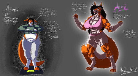 abs anthro ariana_vixen_veluna belly biceps big_belly big_breasts breasts female flexing grey_background growth huge_belly huge_breasts huge_hips huge_thighs muscle_growth muscular muscular_anthro muscular_female overweight overweight_anthro overweight_female simple_background solo thick_thighs transformation wide_hips ari helluva.w.wolf canid canine fox mammal absurd_res hi_res