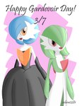 blue_hair duo female green_hair hair looking_at_viewer not_furry open_mouth orange_eyes red_eyes simple_background smile text white_background cobra0281 gardevoir_day nintendo pokemon pokemon-specific_day gardevoir generation_3_pokemon generation_6_pokemon mega_evolution mega_gardevoir pokemon_(species) shiny_pokemon 2021 3:4 absurd_res english_text hi_res