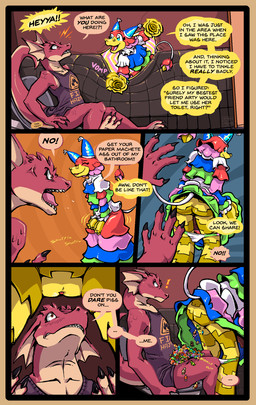 3_toes 4_fingers angry anthro barefoot bathroom bodily_fluids border bottomless bottomwear butt candy claws clothed clothing clothing_lift cross-popping_vein desperation dessert dialogue dress dress_lift duo feet female female/female fingers food frill_(anatomy) genital_fluids genitals handless hat headgear headwear holding_crotch nightshirt omorashi orange_border panties panties_down partially_clothed party_hat peeing pinata potty_dance red_body red_scales scales skirt skirt_lift speech_bubble text toes toilet toilet_sharing underwear underwear_down unusual_bodily_fluids unusual_genital_fluids unusual_urine urine vulva yellow_body hopful_anomenoe dreams_of_aether dungeons_of_aether mythology rivals_of_aether ani_(rivals_of_aether) artemis_(dungeons_of_aether) animate_inanimate asinus donkey dragon equid equine living_pinata lizard mammal mythological_creature mythological_scalie paper_creature reptile scalie comic english_text hi_res