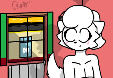 anthro bedroom blue_eyes blush british caught_in_the_act caught_off_guard curtains_open embarrassed female fur looking_at_another nude nude_female passenger_railroad_car passenger_train peeping radiator railroad_car solo sunset train vehicle voyeur white_body white_fur adiaz charlette_(adiaz) canid canine canis domestic_dog mammal