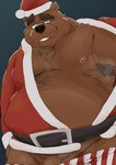 anthro armpit_hair belly big_belly black_nose body_hair brown_body christmas_clothing christmas_headwear clothing genitals hat headgear headwear holidays kemono male moobs musk musky_armpit nipples overweight overweight_male penis santa_hat simple_background smile solo underwear 0ottotto0 christmas santa_claus bear mammal 2024 absurd_res hi_res