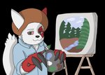 afro black_eyes brush canvas claws clothing feral fur male painting red_body red_fur red_sclera shirt solo topwear white_body white_fur wood zangtober_2020 darknetic nintendo pokemon bob_ross generation_3_pokemon pokemon_(species) zangoose absurd_res alpha_channel hi_res