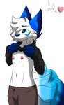 anthro blue_ears blue_eyes blue_hands cheek_tuft clothed clothing facial_tuft femboy fur male multi_tail multicolored_body multicolored_fur navel nipples pink_nipples showing_chest solo tail tuft white_body white_fur god-ale isachi canid canine fox mammal digital_media_(artwork) hi_res sketch