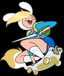 blonde_hair bottomwear clothing duo fake_ears fake_rabbit_ears female feral footwear frown hair holding_melee_weapon holding_object holding_sword holding_weapon hotpants living_skateboard melee_weapon on_model shorts skateboard smile socks sword tail toony vehicle weapon discount-supervillain adventure_time cartoon_network fionna_and_cake cake_the_cat fionna_the_human animate_inanimate domestic_cat felid feline felis human mammal alpha_channel