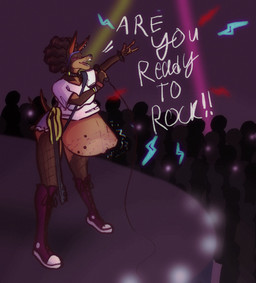 accessory alternative_fashion anthro bass_guitar belly belly_nipples big_belly bottomwear bracelet brown_body brown_fur brown_hair clothing collar concert crowd daisy_dukes denim denim_bottomwear denim_clothing denim_shorts devil_horns_(gesture) dialogue docked_tail ear_piercing electronics eyes_closed facial_piercing fangs female fetal_movement fishnet_clothing fishnet_legwear footwear fur gesture group guitar hair hand_gesture headband holding_microphone holding_object hotpants jewelry legwear makeup microphone motion_lines musical_instrument navel nose_piercing open_mouth outie_navel piercing plucked_string_instrument pointy_ears pregnant pregnant_female punk sharp_teeth shirt shoes short_tail shorts solo spiked_bracelet spiked_collar spikes stage stage_lights stretch_marks string_instrument tail teeth text topwear moscoviumdraws merci_(moscoviumdraws) canid canine canis dobermann domestic_dog mammal pinscher 2026 english_text hi_res