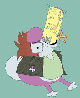 ambiguous_gender anthro belly beverage big_nose black_lips brown_hair clothed clothing container drinking energy_drink eyebrows eyewear feet glasses green_background hair hindpaw lips liquid orange_liquid outline paws pink_arms pink_legs pink_nose shirt simple_background solo tail teeth text thick_eyebrows topwear tusks upside_down_text white_belly white_face white_paws white_tail plentyofsoup soup_(plentyofsoup) cryptid digital_drawing_(artwork) digital_media_(artwork) english_text handwritten_text