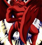 anthro bottomwear clothed clothing featureless_chest feet foot_fetish foot_focus hair loincloth loincloth_only male membrane_(anatomy) membranous_wings pointy_ears red_body smile solo tail topless white_hair wings yingcartoonman disney gargoyles brooklyn_(gargoyles) gargoyle scalie absurd_res hi_res