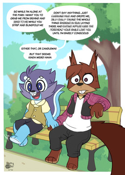 buckteeth clothed clothing fur hair outside park plant profanity smile tail teeth text nutty_bo fynn_(nutty_bo) valor_(nutty_bo) mammal rodent sciurid tree_squirrel english_text hi_res