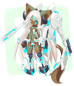 4_fingers anthro armor blue_markings breasts cheek_tuft eyebrows facial_tuft female fingers hair kemono line_(marking) loli long_hair machine markings small_breasts solo technological_markings thick_eyebrows tuft white_armor white_hair young ukan_muri canid canine mammal 2009 japanese_description