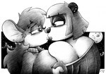 anthro big_breasts breast_squish breasts clothing duo ear_piercing ear_ring female female/female hair kissing moon piercing ring_piercing sky squish star starry_sky topwear drake_fenwick misty_the_mouse apple_(dutch) misty_(dutch) bear giant_panda mammal mouse murid murine rodent 2018 monochrome