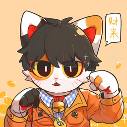 abstract_background anthro bell bell_collar black_body black_fur black_hair blue_clothing blue_topwear cheek_tuft chibi clothed clothing collar dipstick_ears ear_markings facial_tuft front_view fur hair jacket jewelry looking_at_viewer male multicolored_ears necklace open_mouth orange_body orange_clothing orange_fur orange_jacket orange_topwear red_collar red_inner_ear red_tongue solo speech_bubble text tongue topwear tuft white_body white_fur yellow_sclera asnnonaka nekoya_daiya domestic_cat felid feline felis mammal 1:1 alternate_version_at_source bust_portrait chinese_text icon portrait signature translation_request