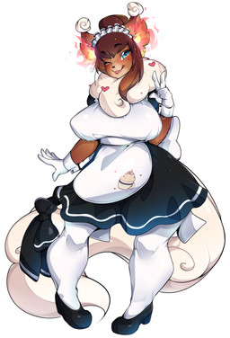 accessory anthro apron big_breasts biped blue_eyes bow_(feature) bow_accessory bow_ribbon breasts brown_body brown_fur brown_hair chest_tuft clothed clothing dress fangs female fire footwear freckles fur furgonomics gloves hair handwear legwear lips long_hair looking_at_viewer maid_uniform one_eye_closed ribbons shoes simple_background smile solo stockings tail tail_accessory tail_bow tail_ribbon teeth tongue tongue_out tuft uniform white_background white_body white_fur wide_hips venusflowerart unknown_species 2016 absurd_res hi_res