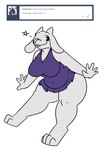 4_toes anthro ask_blog big_breasts boss_monster_(undertale) bovid breasts caprine clothing english_text feet female fur horn mammal one-piece_swimsuit one_eye_closed robertge swimwear text toes toriel undertale undertale_(series) white_body white_fur wink