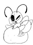 antennae_(anatomy) anthro big_diaper clothed clothing diaper diaper_only female happy neck_tuft one_eye_closed open_mouth open_smile sitting smile solo stinger tail topless tuft wearing_diaper wings fairyfudge bug_fables moonsprout_games vi_(bug_fables) arthropod bee hymenopteran insect sketch