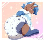 bottomwear brown_body brown_fur clean_diaper clothing diaper feral footwear fur looking_back male pajamas printed_diaper rear_view sitting socks solo underwear steelshark hasbro my_little_pony batty batty_(ailoy4) fan_character absurd_res hi_res