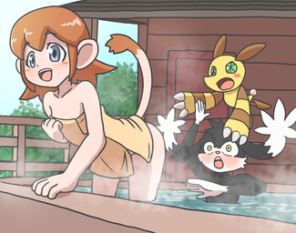 anthro blush casual_exposure day door exposed female group hot_spring leaning leaning_forward long_ears male mixed_bathing onsen open_mouth open_smile outside plant shocked smile steam tail towel towel_only tree trio water wide_eyed starman75042 bandai_namco klonoa_(series) klonoa lolo_(klonoa) popka canid canine canis domestic_cat domestic_dog felid feline felis humanoid hybrid lagomorph leporid mammal rabbit