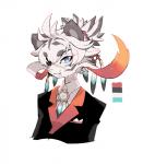 anthro blue_eyes clothing dreamcatcher eye_patch eyewear facial_scar fur grey_hair hair male multicolored_hair scar simple_background smile solo stripes suit white_background white_body white_fur white_hair inufuji gilului_the_fortune felid mammal pantherine tiger