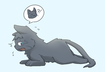 ambiguous_gender black_body black_fur bodily_fluids feral fur iconography implied_transformation open_mouth sharp_teeth simple_background solo speech_bubble tears teeth whiskers kareha_21909 domestic_cat felid feline felis mammal