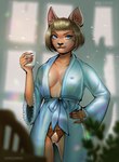 anthro beverage breasts clothing female fingers genitals lingerie milk nipples pussy seductive silk solo underwear kirkebirke felid feline mammal hi_res