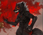 abstract_background animal_genitalia anthro blood bodily_fluids furgonomics furry-specific_piercing genital_piercing genitals glare gore male piercing sheath sheath_piercing simple_background solo tail tattoo teeth violence azelyn hugowolf canid canine canis mammal wolf