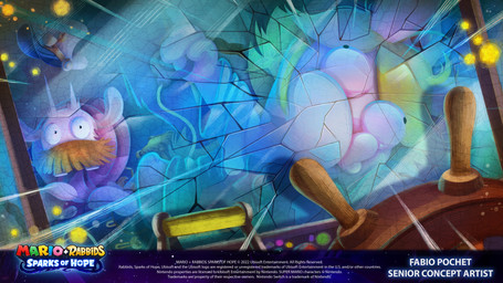 against_surface anthro black_eyes blonde_hair blue_clothing blue_coat blue_dress blue_sclera blue_topwear buckteeth clothed clothed_anthro clothed_female clothed_male clothing coat copyright_symbol cracked_glass crashing derp_eyes dress duo face_squish facial_hair featureless_feet feet female female_anthro floppy_ears hair hat hat_flying_off headgear headwear humor lever light long_ears lop_ears male male_anthro mitten_hands motion_lines mustache noseless on_glass orange_facial_hair orange_mustache puckered_lips spacecraft squish star_(shape) startled symbol tan_inner_ear teeth text title topwear vehicle white_clothing white_hat white_headwear year fabio_pochet mario_bros mario_plus_rabbids_sparks_of_hope nintendo raving_rabbids rayman_(series) ubisoft captain_orion rabbid_rosalina lagomorph mammal rabbid 16:9 2022 4k absurd_res artist_name colored crossover digital_drawing_(artwork) digital_media_(artwork) english_description english_text hi_res lighting official_art shaded widescreen