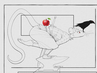 anthro anvil apple barefoot beak black_body bottomwear claws clothed clothing dagger duo feet female feral finger_claws food fruit fur long_tail melee_weapon paws plant plantigrade red_eyes simple_background skirt snout sword tail text toe_claws toes tools topwear weapon whiskers gompami avian bird corvid corvus_(genus) crow mammal mouse murid murine oscine passerine rat rodent 2025 4:3 absurd_res english_text hi_res