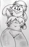 anthro big_breasts breasts cleavage clothed clothing female glistening hair looking_at_viewer smile solo under_boob papayathebun cartoon_network ok_k.o.!_let's_be_heroes bunny_enid enid_(ok_k.o.!_lbh) lagomorph leporid mammal rabbit werecreature greyscale hi_res monochrome